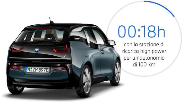 BMW i3 I01 Blue Ridge Mountain metallic with Frozen Grey metallic highlight three-quarter rear view BMW i3 I01 Blue Ridge Mountain metallic with Frozen Grey metallic highlight three-quarter rear view