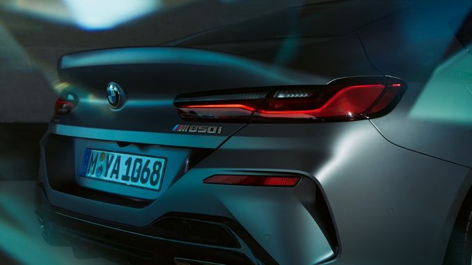 BMW M850i xDrive Gran Coupé close-up rear G16 BMW M850i xDrive Gran Coupé G16 2019 BMW Individual Frozen Bluestone metallic close-up rear