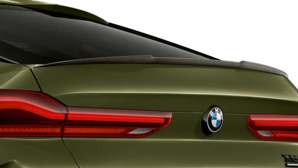 Spoiler posteriore M in carbonio della BMW X6 M Competition F96 Spoiler posteriore M in carbonio della BMW X6 M Competition F96 2020 SUV Vernice esclusiva BMW Individual Urban Green, esterni