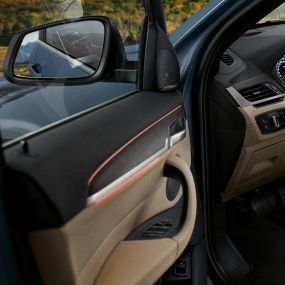 Interni della BMW X1 BMW X1, interni con primo piano del volante multifunzione