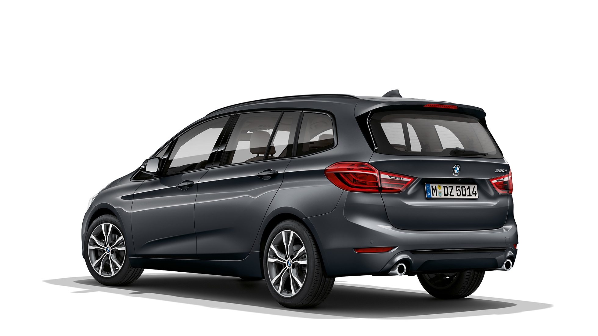 Vista posteriore a tre quarti della BMW Serie 2 Gran tourer Versione Sport F46 BMW Serie 2 Gran Tourer 220d Versione Sport F46 Facelift 2018 Mineral Grey metallizzato vista posteriore a tre quarti