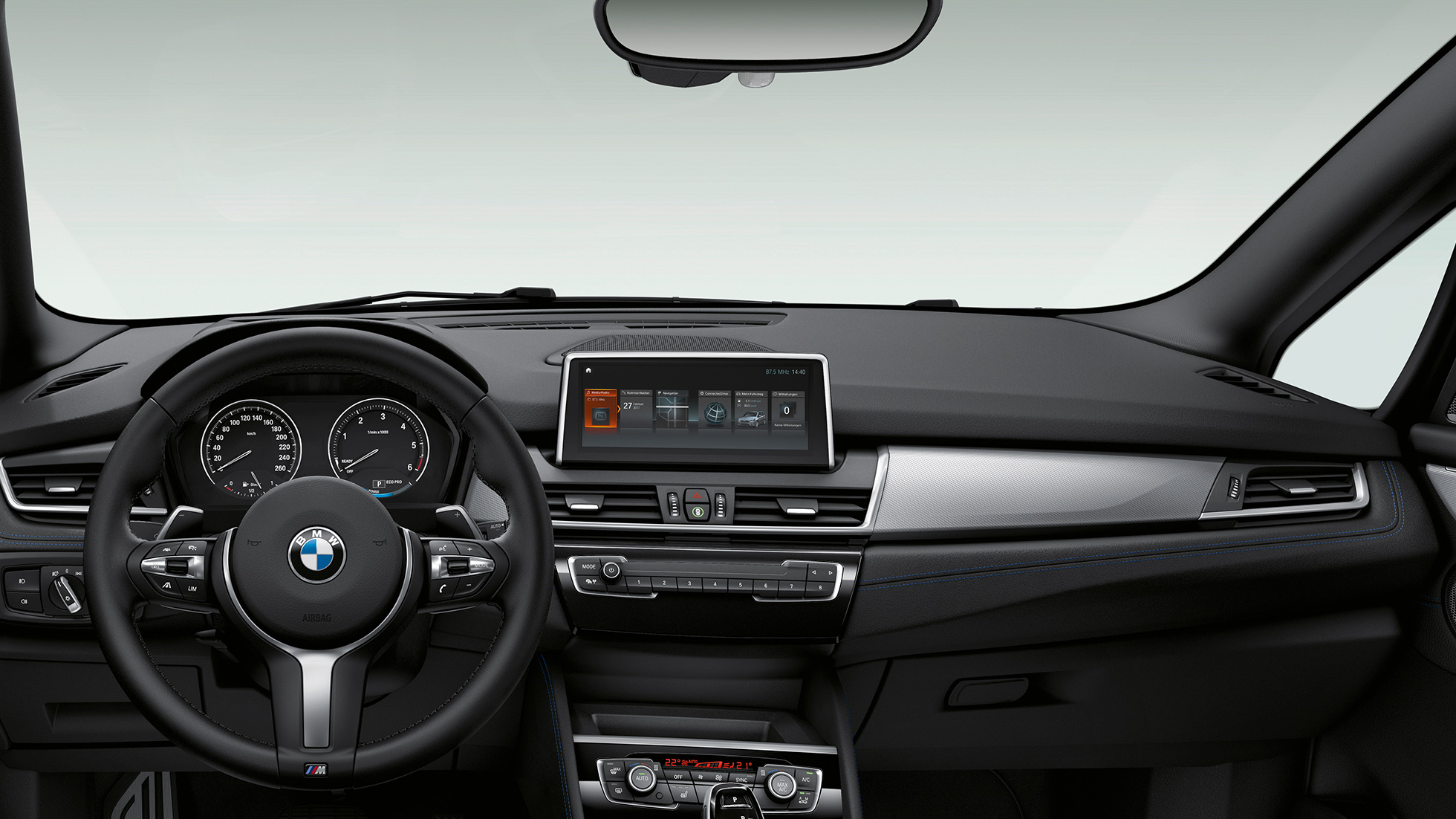 Cockpit della BMW Serie 2 Gran Tourer Versione Advantage F46 Cockpit della BMW Serie 2 Gran Tourer 218i Versione Advantage F46 2018 abitacolo