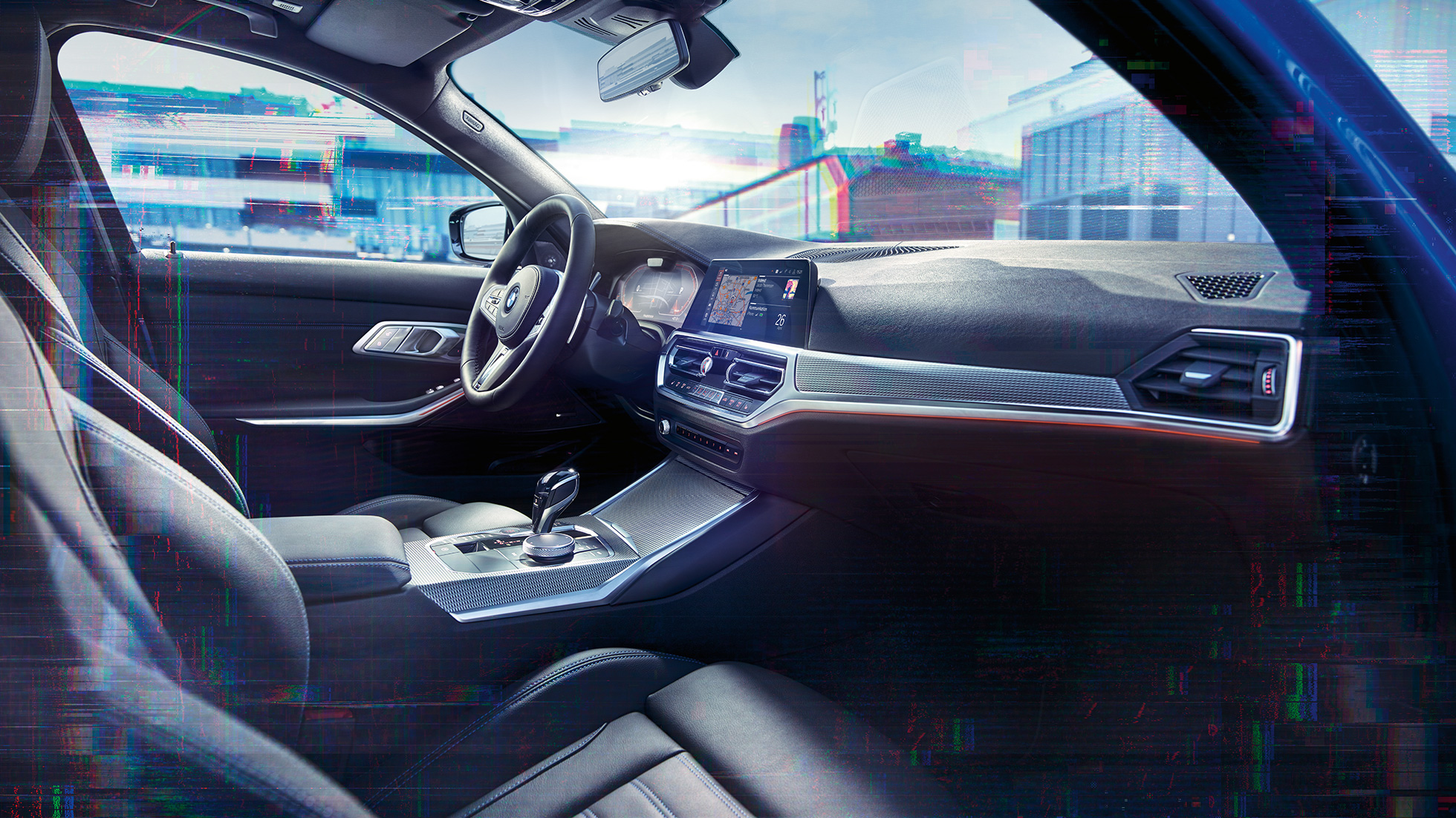 BMW Serie 3 Berlina, BMW Live Cockpit Professional G20. Primo piano degli interni della BMW Serie 3 Berlina con BMW Live Cockpit Professional G20.