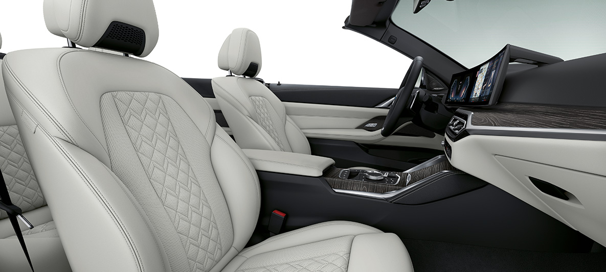 Rivestimenti interni in pelle full BMW Individual Ivory White della BMW Serie 4 Cabrio Individual G23 2020 Abitacolo Rivestimenti interni in pelle Merino full BMW Individual Ivory White della BMW Serie 4 Cabrio Individual G23 2020 Abitacolo