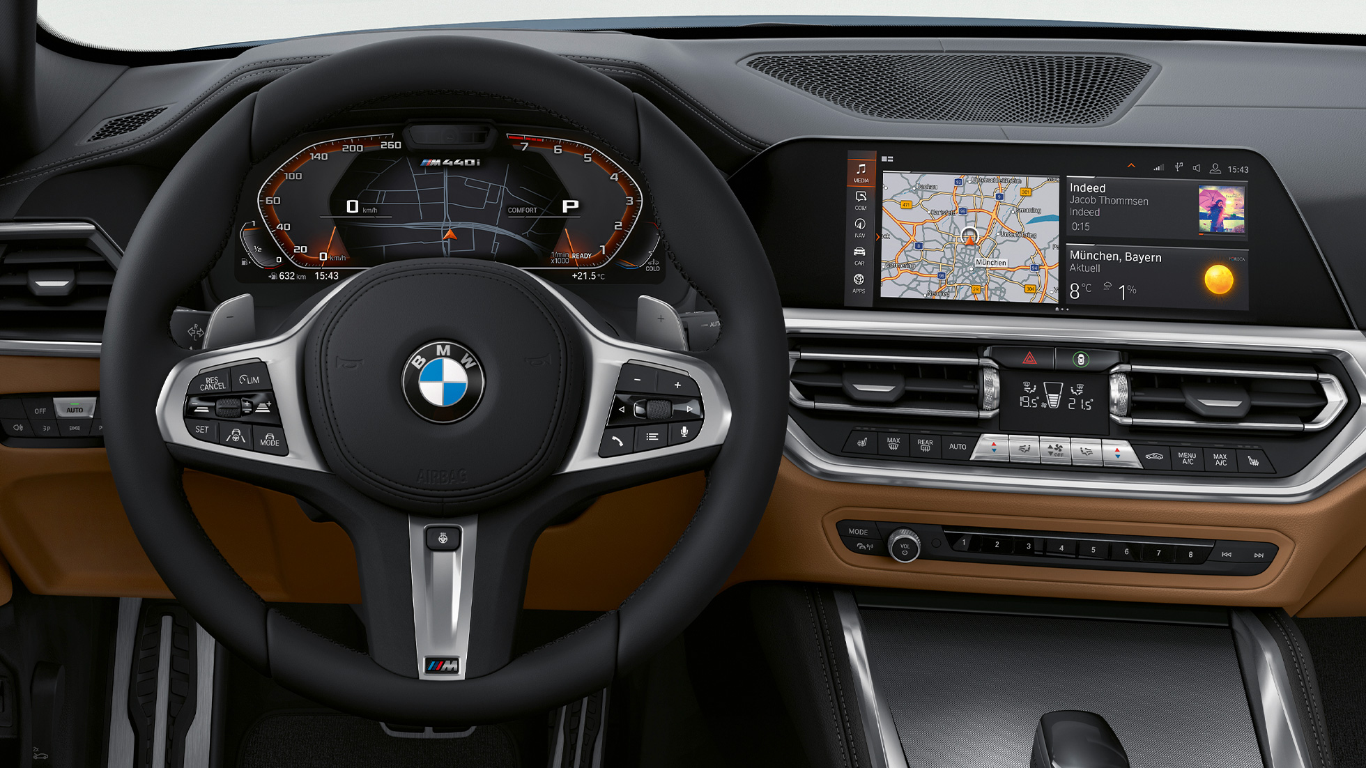 Volante e assistente vocale della BMW Serie 4 Coupé G22 BMW Serie 4 Coupé G22 2020 interni, volante e assistente vocale