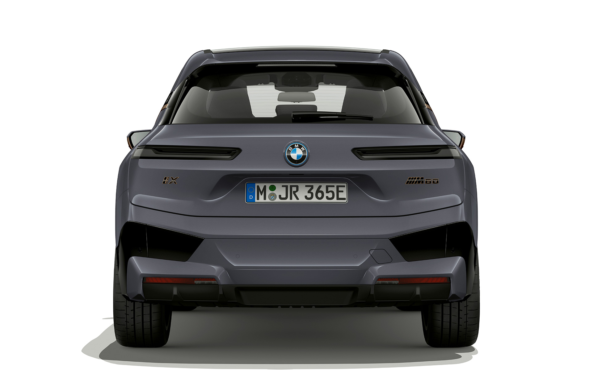 BMW iX M60 i20 2022 SUV elettrico BMW Individual Storm Bay metallizzato Vista posteriore dei gruppi ottici Shadow Line