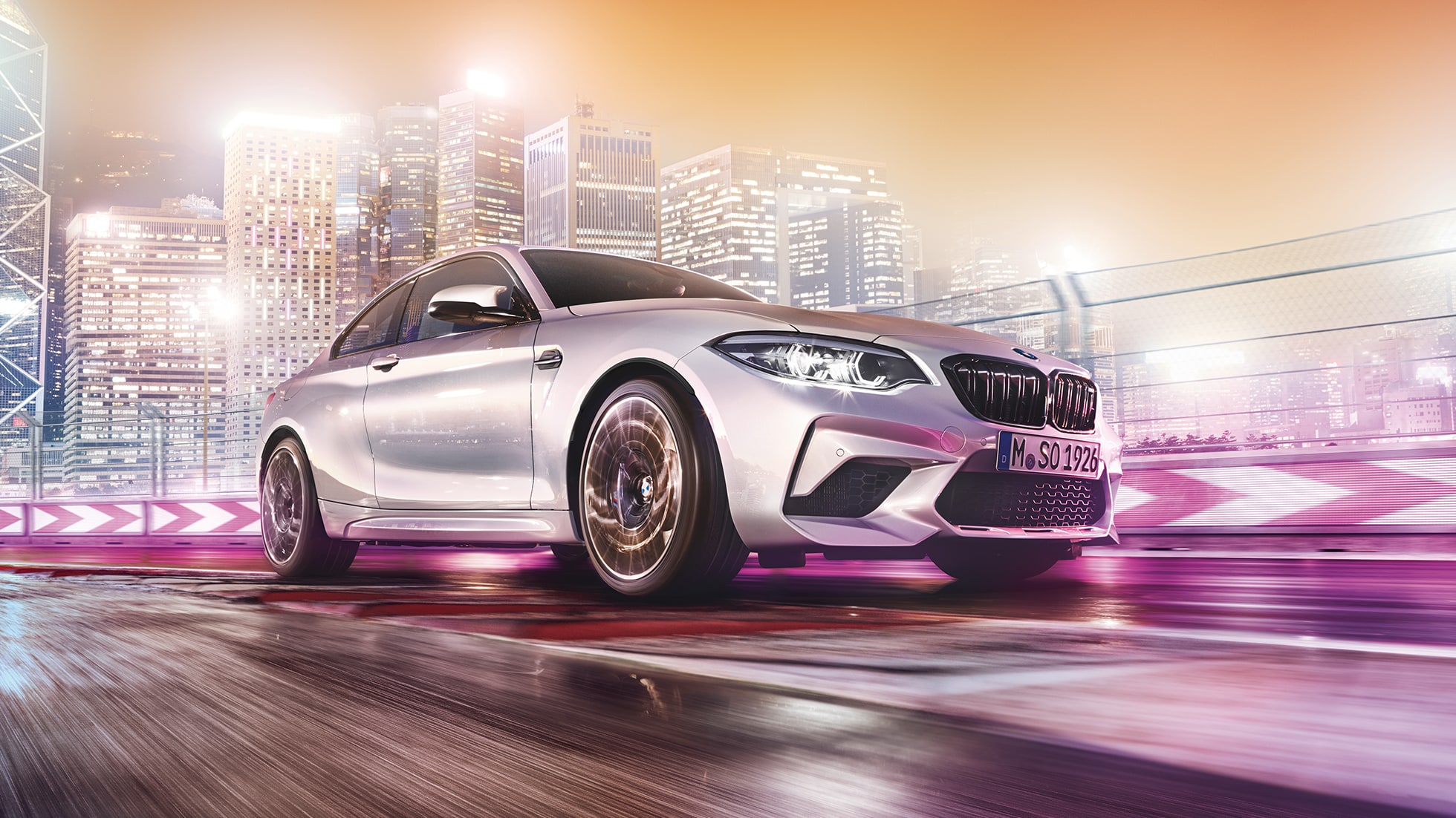 Design del frontale della BMW M2 Competition F87 Il design del frontale della BMW M2 Competition F87 2018 Hockenheim Silver metallizzato, vista anteriore a tre quarti