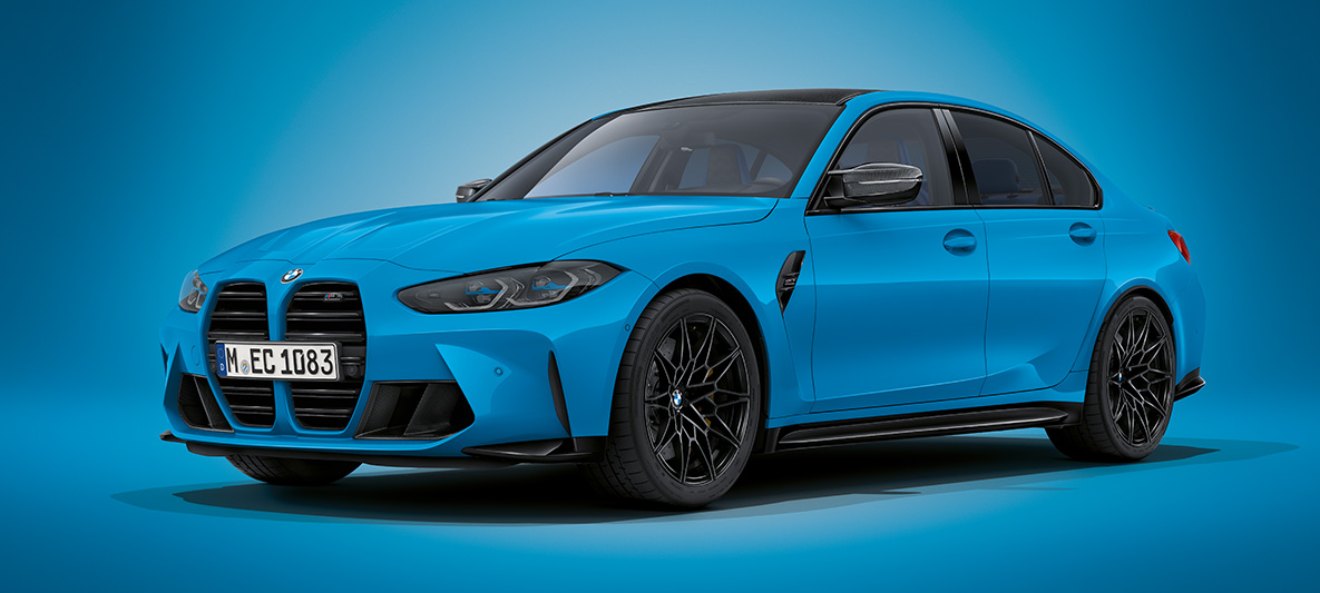 BMW Individual Oxid Grey metallizzato BMW M3 Berlina G80 2020 BMW M3 Berlina BMW Individual Oxid Grey metallizzato G80 2020 Vista anteriore a tre quarti ferma