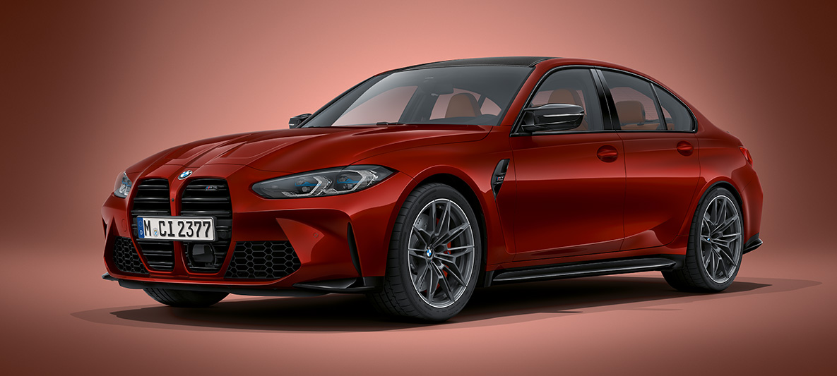 Dravit Grey metallizzato della BMW M3 Berlina G80 2020 BMW M3 Berlina BMW Dravit Grey metallizzato G80 2020 Vista anteriore a tre quarti ferma