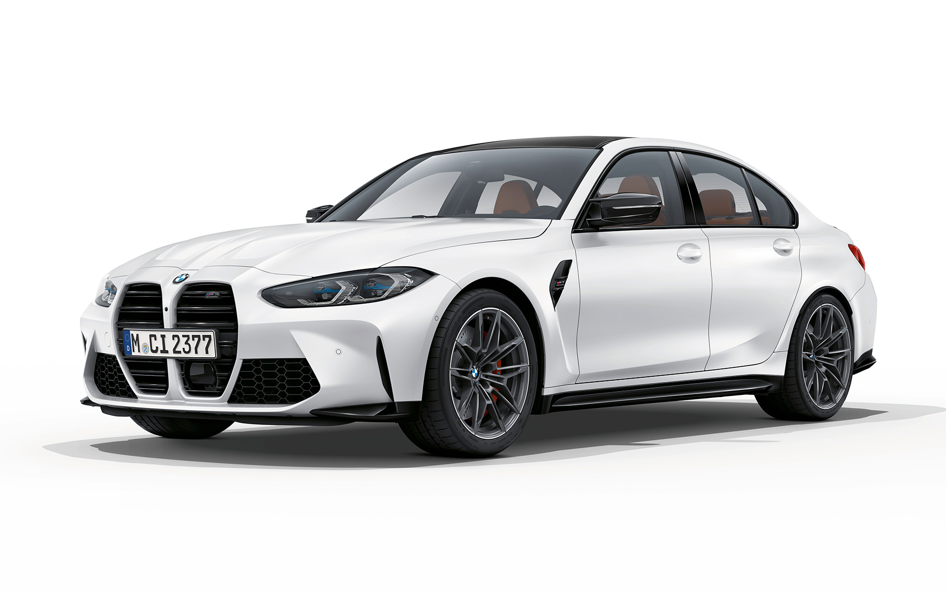 BMW M3 Competition G80 2020 Frozen Brilliant White metallizzati Vista anteriore a tre quarti