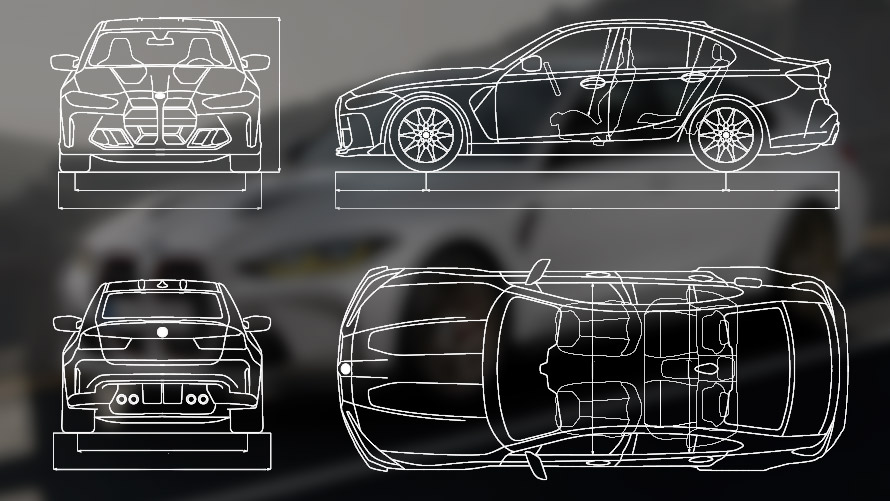 Disegno quotato della BMW M3 CS G80 Disegno quotato della BMW M3 CS G80