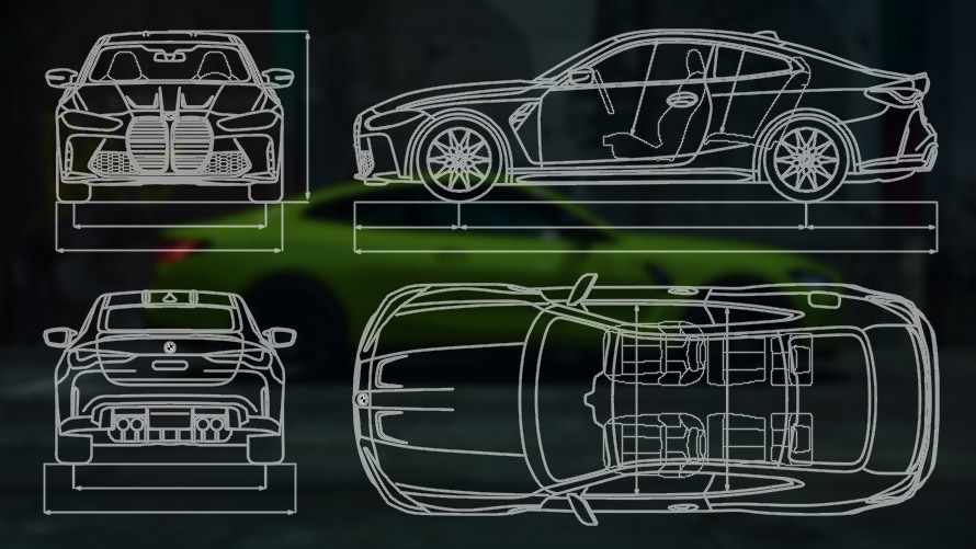 Disegno quotato della BMW M4 CSL G82 Disegno quotato della BMW M4 CSL G82