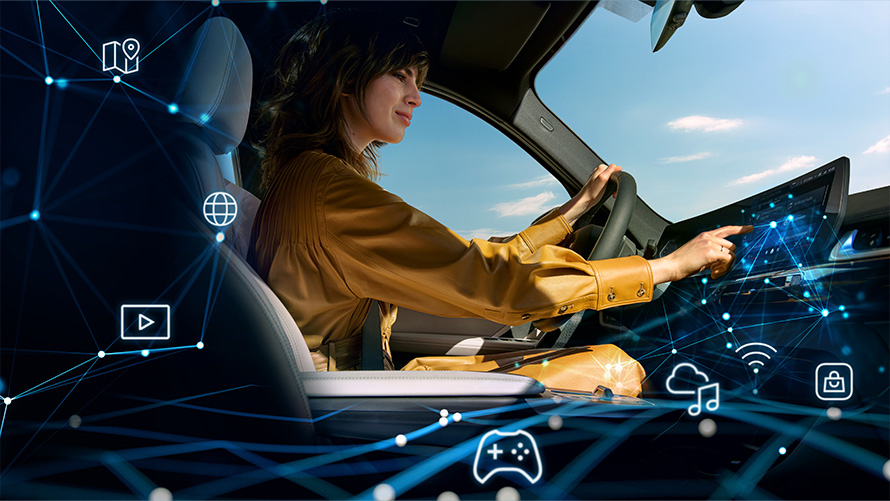 Una donna utilizza il display Una donna utilizza il display e le icone