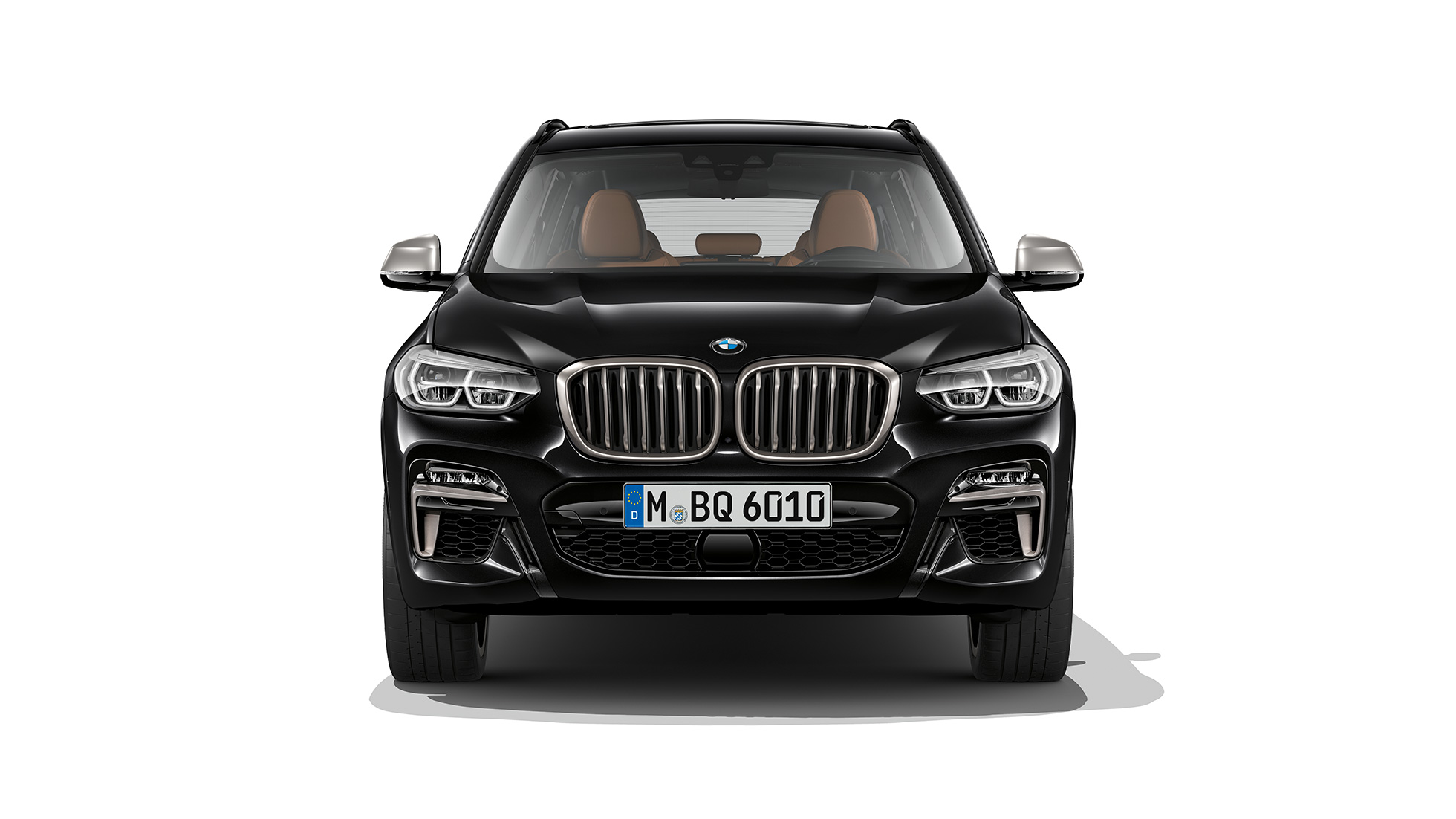 Nuova BMW X3 M40i e Nuova BMW X3 M40d, vista anteriore. G01 Nuova BMW X3 M40i e Nuova BMW X3 M40d in Sapphire Black metallizzato, esterni, vista anteriore. G01