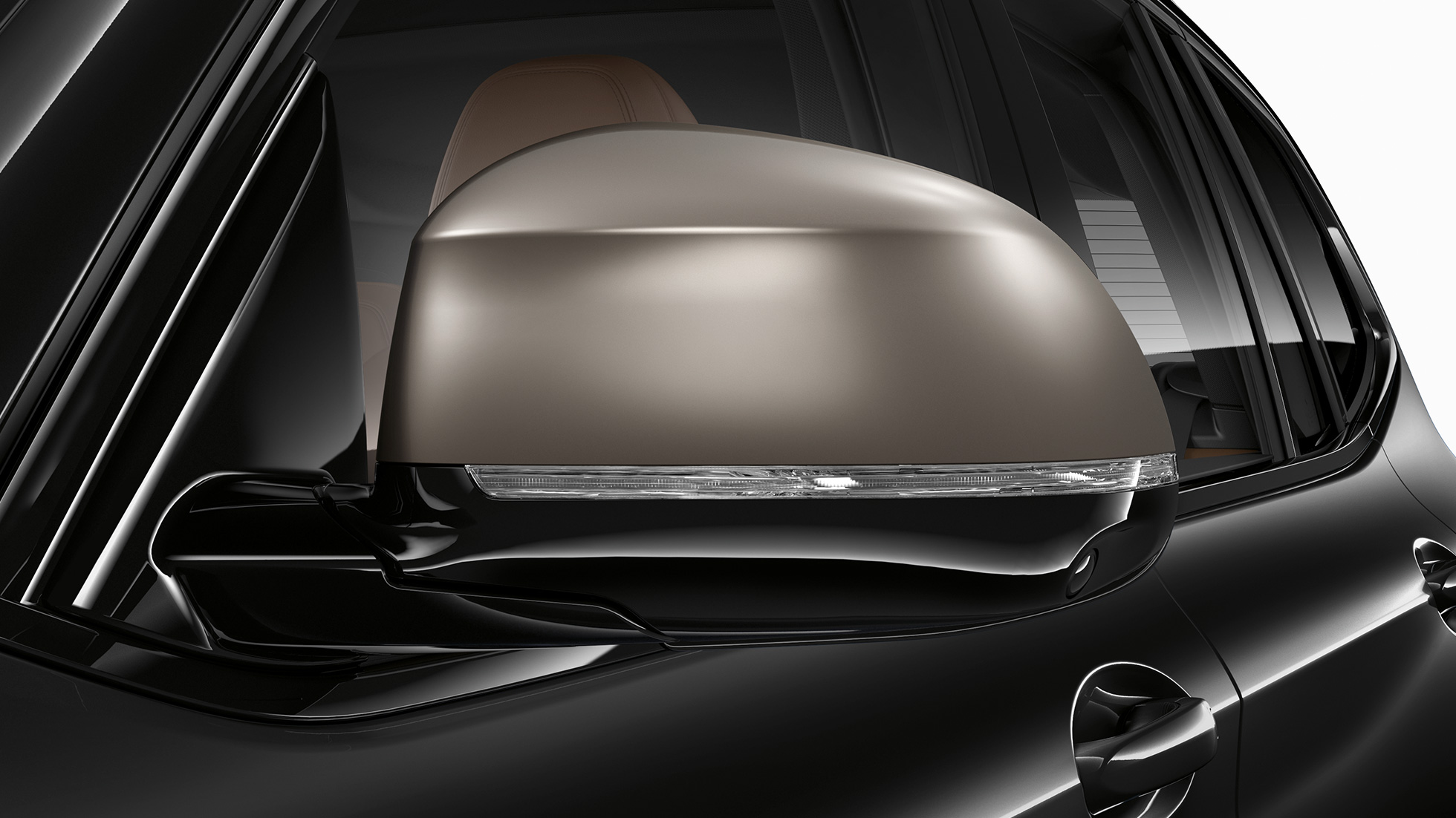 BMW X3 M40i e BMW X3 M40d, calotte degli specchietti retrovisori. G01 BMW X3 M40i e BMW X3 M40d in Sapphire Black metallizzato, esterni, calotte degli specchietti retrovisori galvanizzate in Cerium Grey. G01