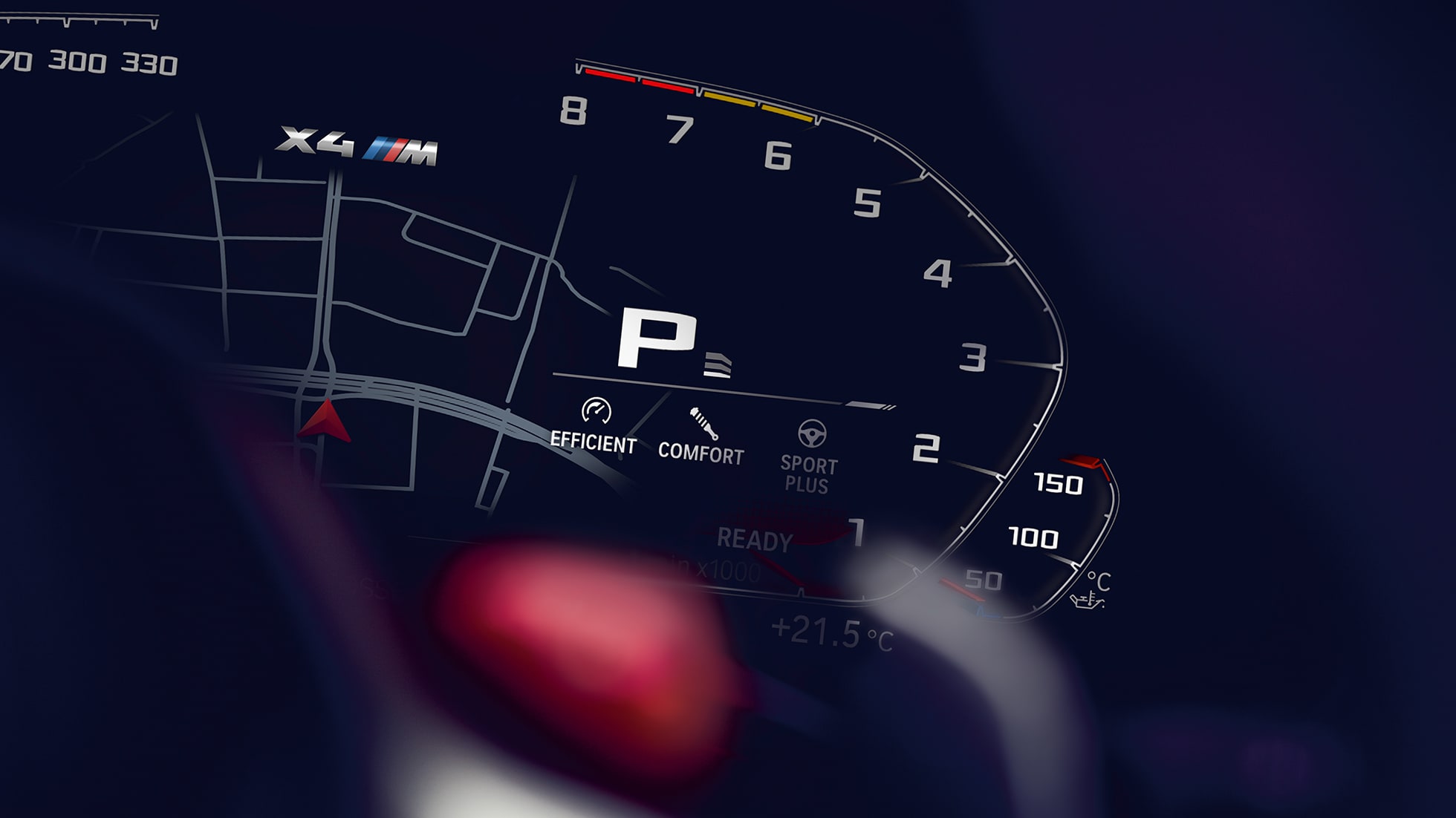 BMW X4 M Competition, contagiri F98. BMW X4 M Competition, interni, cockpit, combinazione di strumenti con contagiri F98.