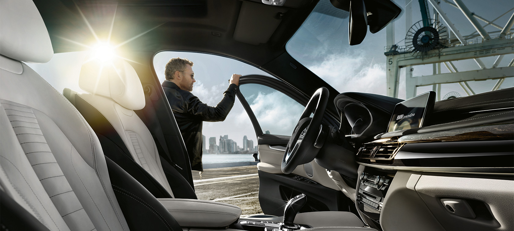 BMW X6 con sportello aperto: dettagli interni e sedili anteriori BMW X6 con sportello aperto: dettagli interni e sedili anteriori