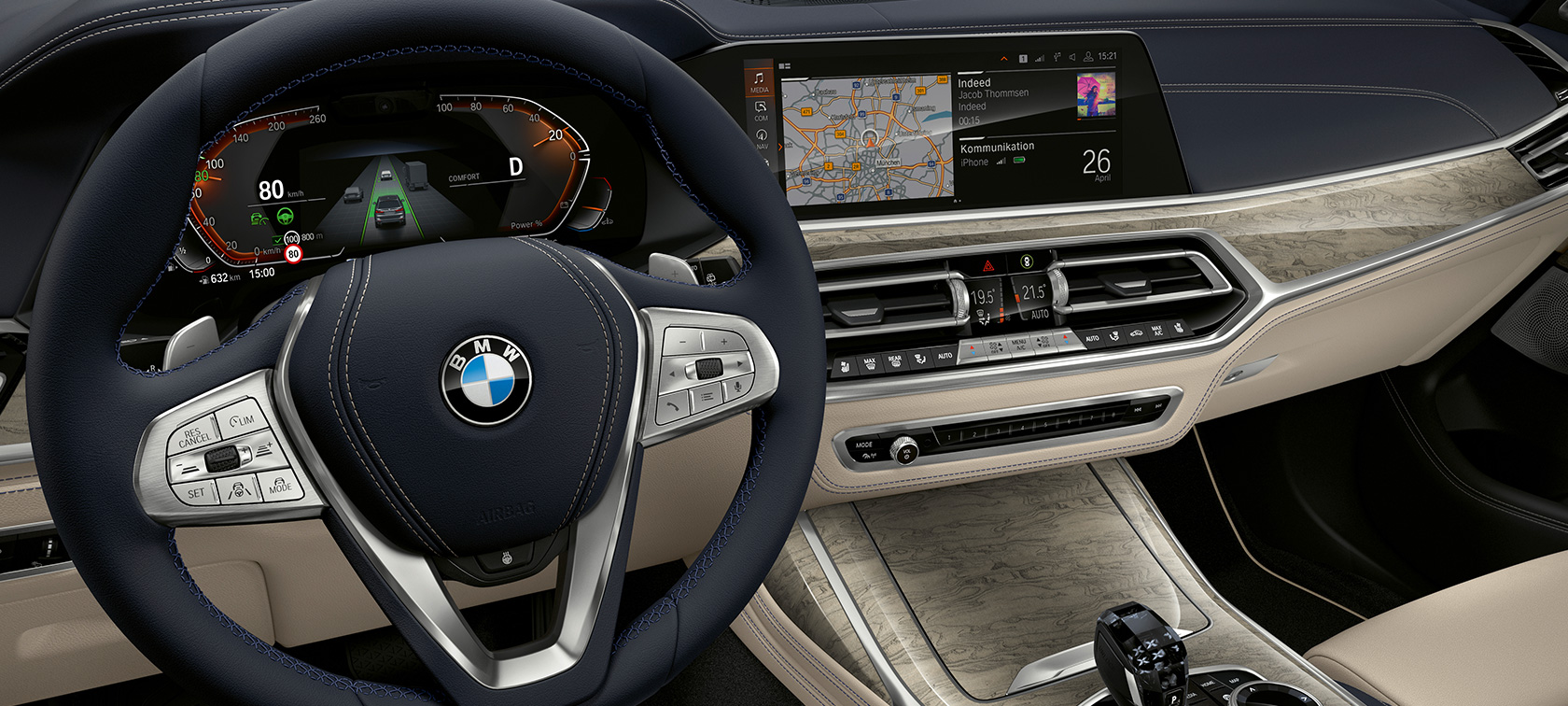 Funzioni innovative della BMW X7 G07 Abitacolo della BMW X7 con focus sulla strumentazione e sul pannello del guidatore G07