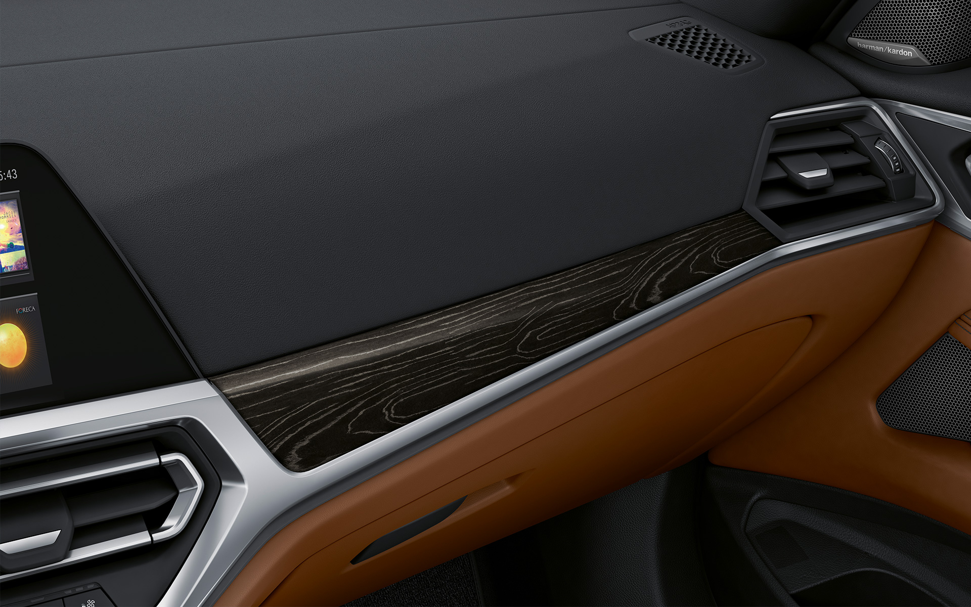 Modanature interne BMW Individual in legno pregiato Fineline Black con effetto Silver in primo piano Modanature interne BMW Individual in legno pregiato Fineline Black con effetto Silver in primo piano