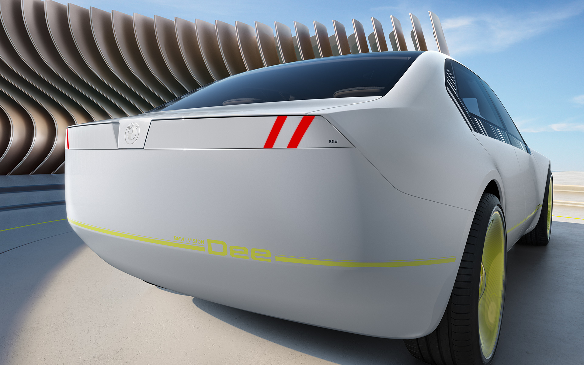 BMW i Vision Dee design degli esterni rear view Vettura futuristica BMW i Vision Dee design degli esterni rear View total
