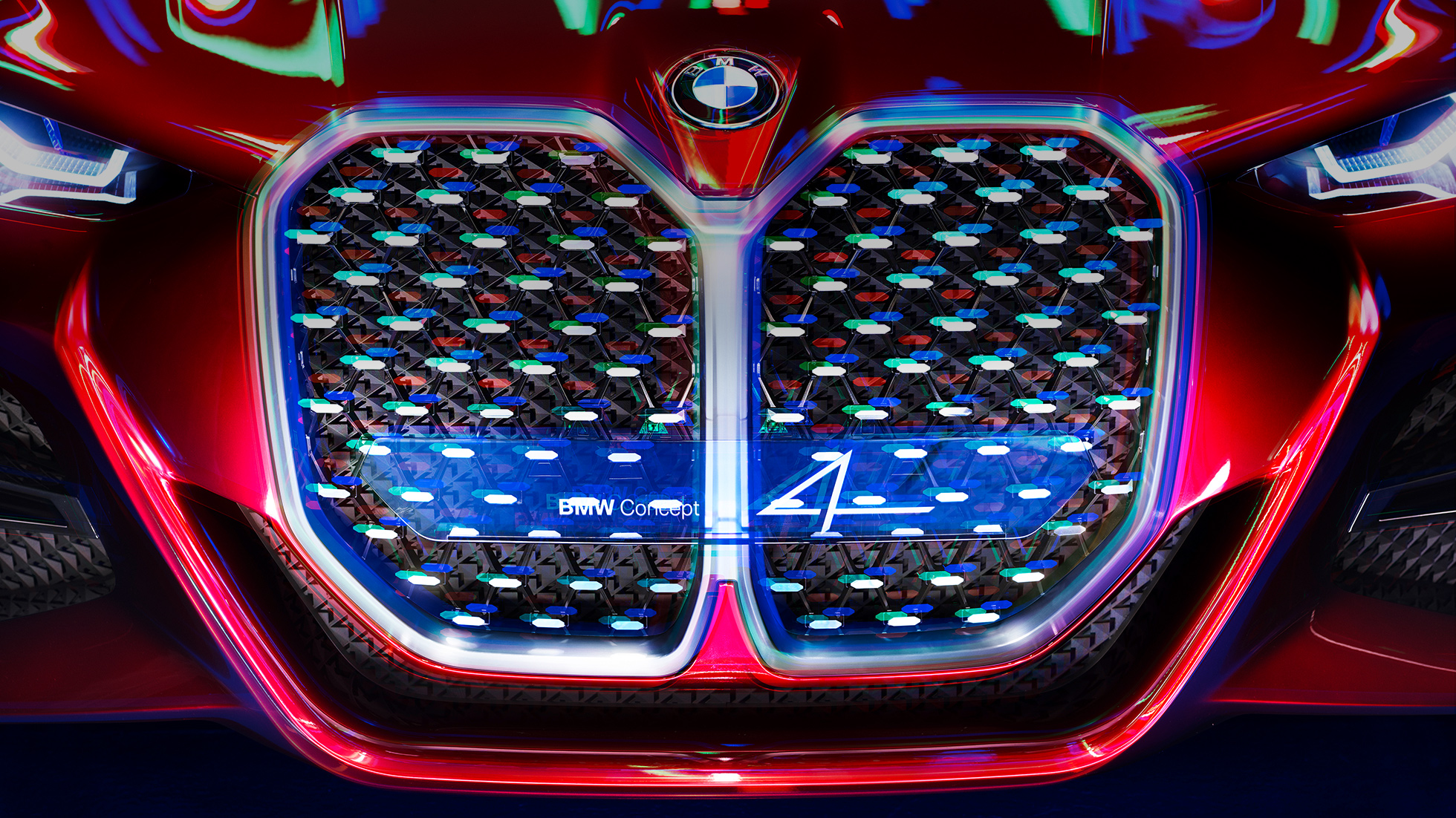 Calandra a doppio rene verticale della BMW Serie 4 Concept Calandra a doppio rene BMW verticale con particolari in cristallo a specchio della BMW Serie 4 Concept Forbidden Red Exterieur Design