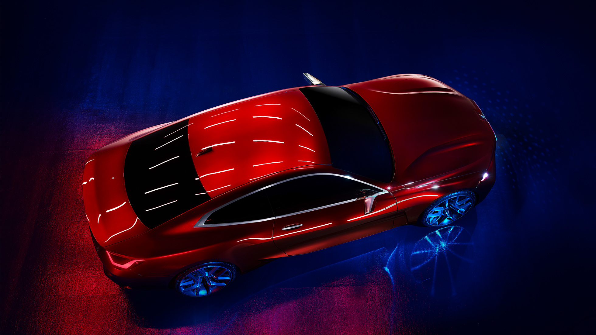 Vernice Forbidden Red BMW Serie 4 Concept Entusiasmante vernice Forbidden Red BMW Serie 4 Concept Exterior Design, con prospettiva a volo di uccello