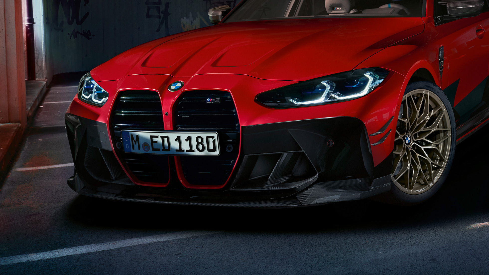 BMW M3 G80 Vista anteriore Accessori BMW M Performance della BMW M3 G80 Vista anteriore