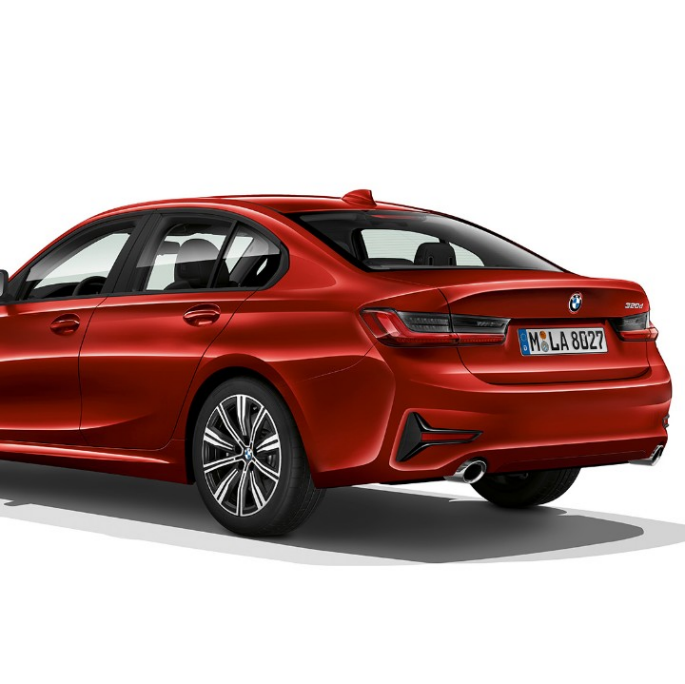 BMW Serie 3 Berlina, posteriore della Versione Advantage. Inquadratura posteriore a tre quarti della BMW Serie 3 Berlina con equipaggiamenti della Versione Advantage.