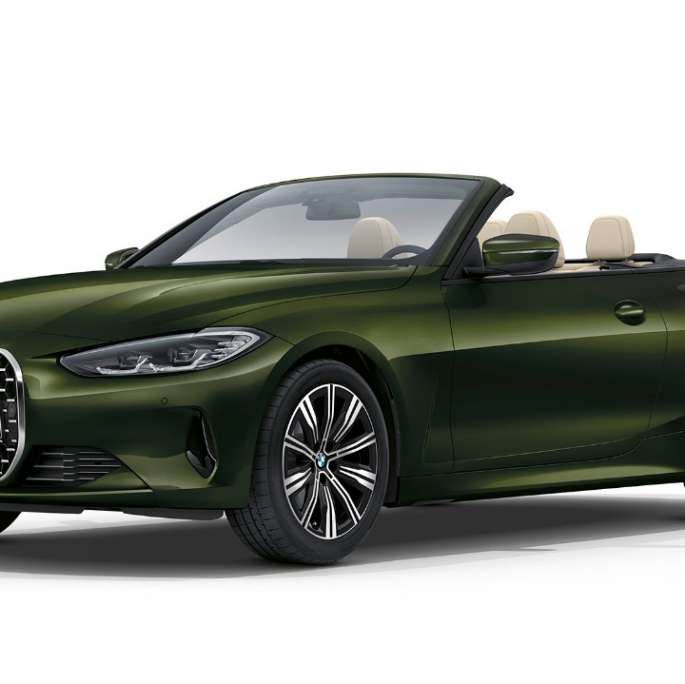 BMW Serie 4 Cabrio G23 2020 equipaggiamento base Bluestone metallizzato vista anteriore a tre quarti