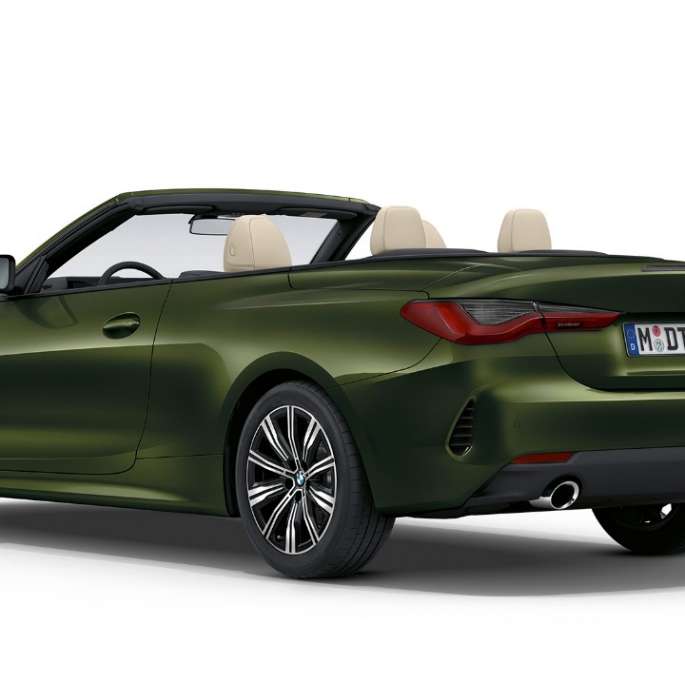BMW 4er Cabrio G23 2020 equipaggiamento base Bluestone metallizzato vista anteriore a tre quarti